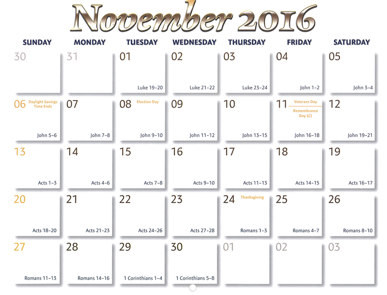 2016 Prophecy Calendar: November - Calendar