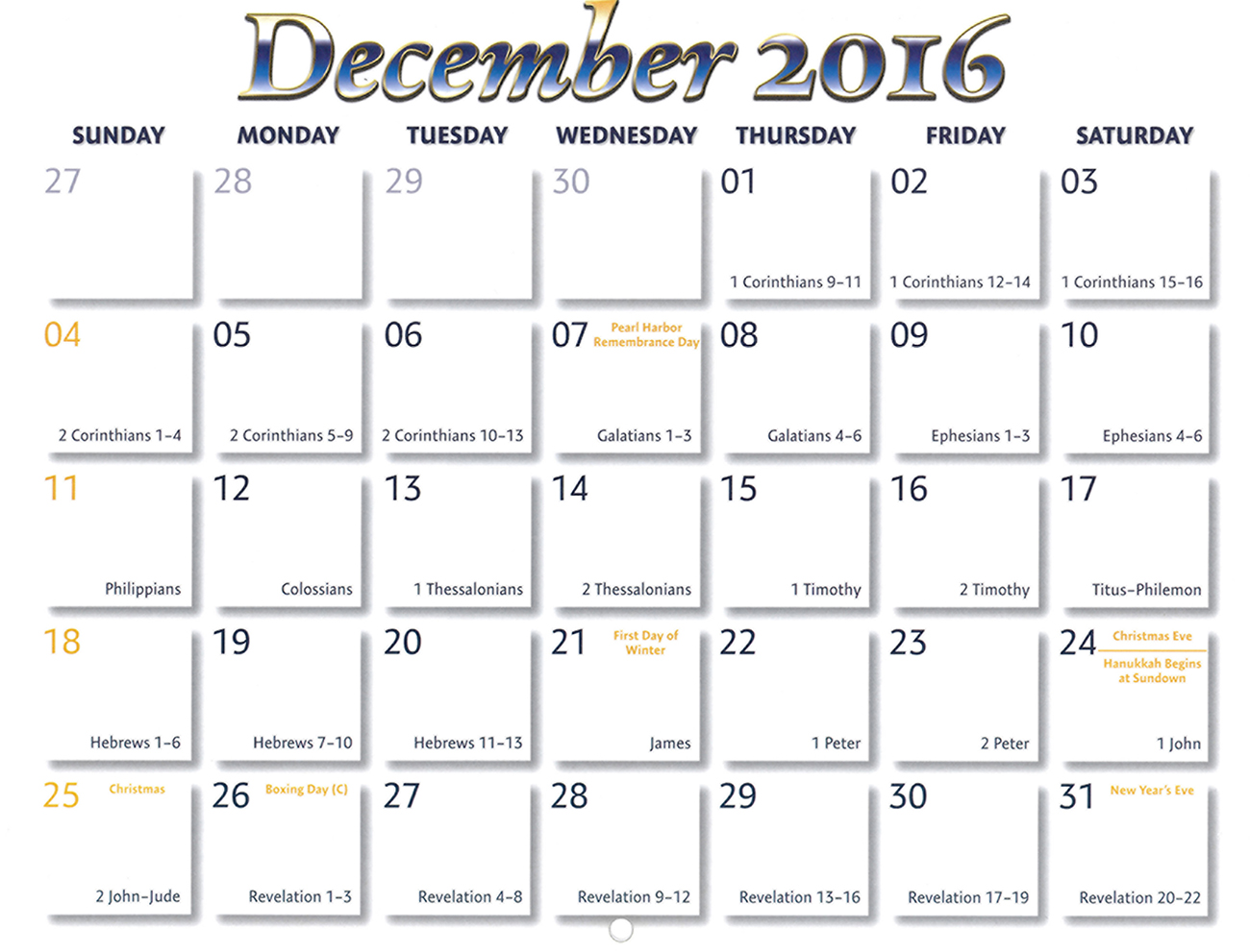2016 Prophecy Calendar: December - Calendar