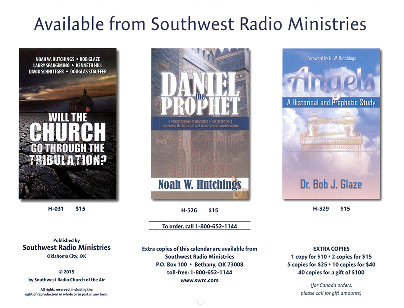 2016 Prophecy Calendar: Available from Southwest Ministries