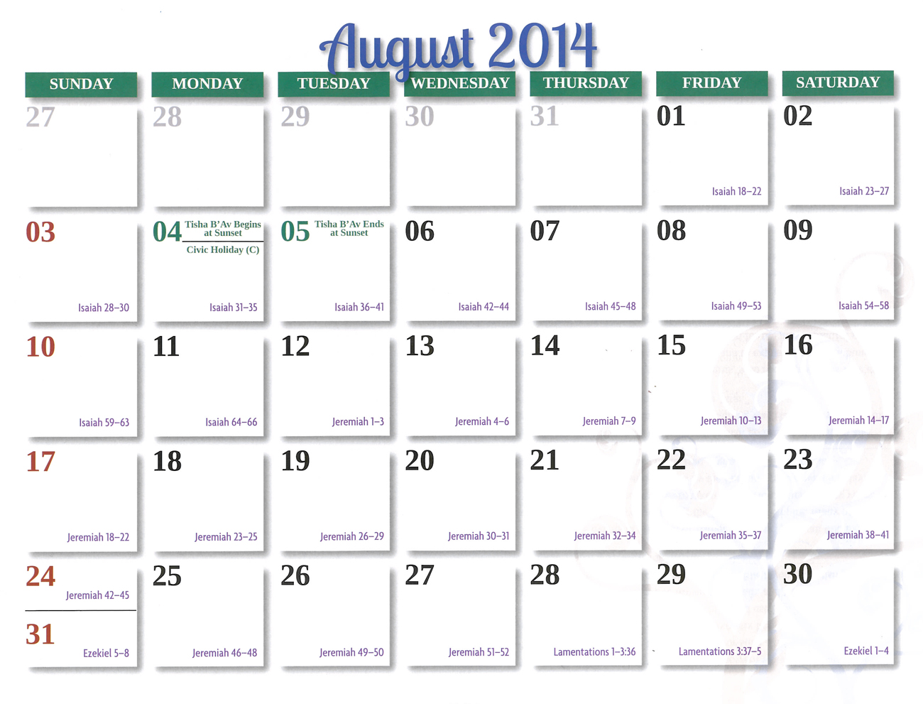 2014 Prophecy Calendar: August - Prophecies of Zephaniah