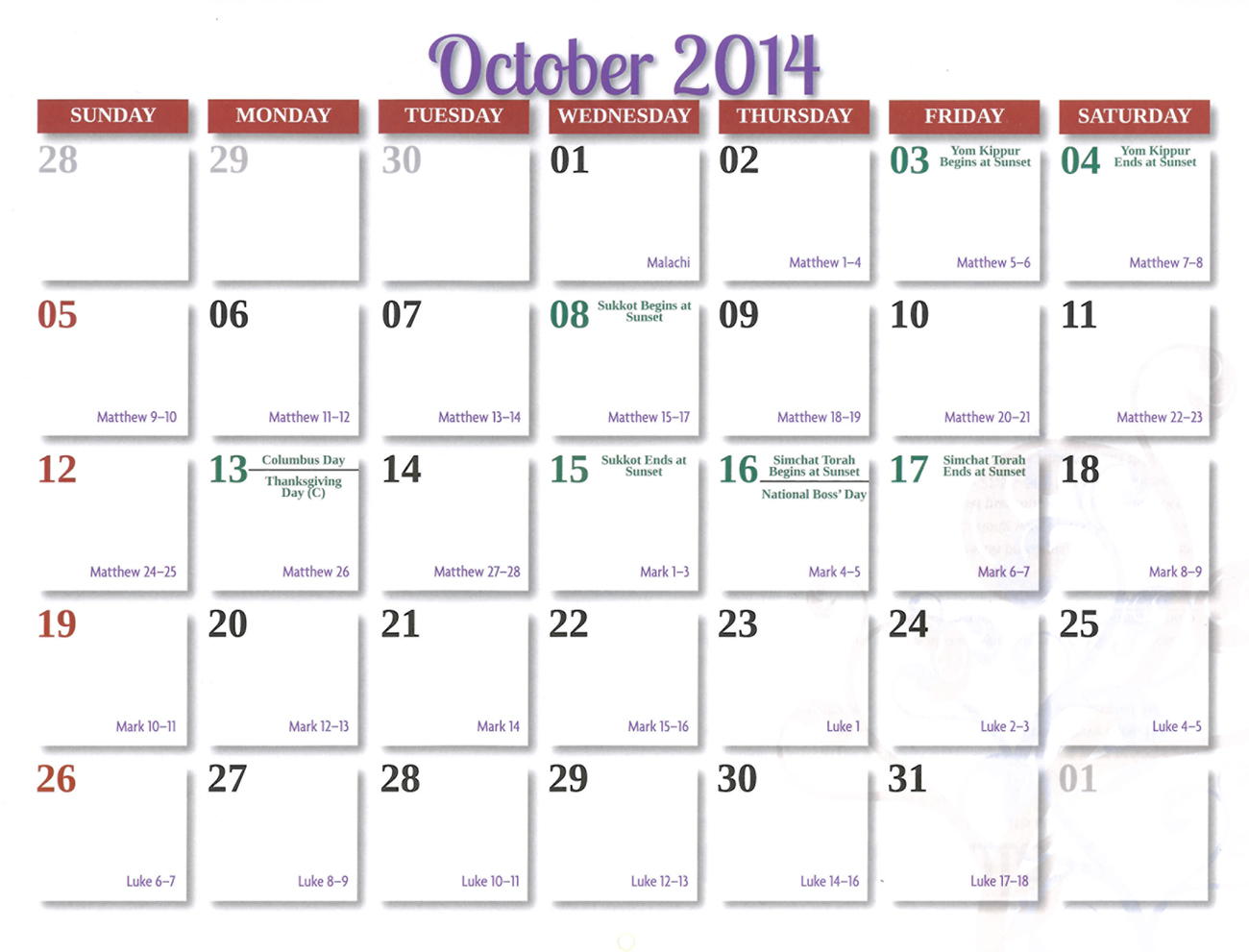 2014 Prophecy Calendar: October - Prophecies of Jesus Christ