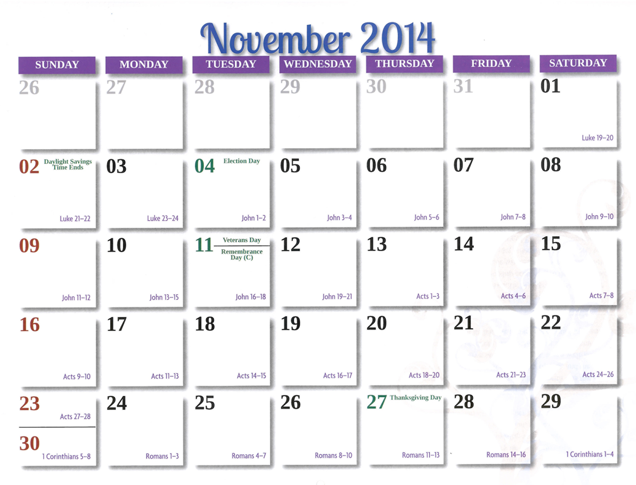 2014 Prophecy Calendar: November - Prophecies of Paul