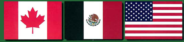 Picture of the Mexican, Us, and Canadian Flags