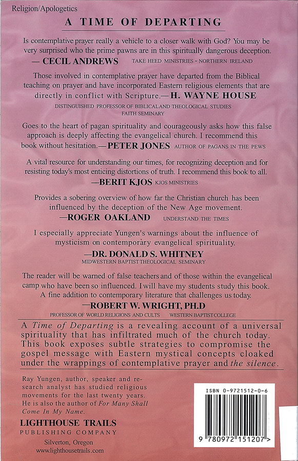 Picture of the back cover of the book entitled A Time of Departing.