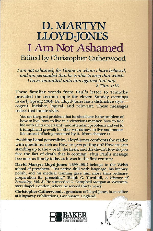 Picture of the back cover of the book entitled I Am Not Ashamed.