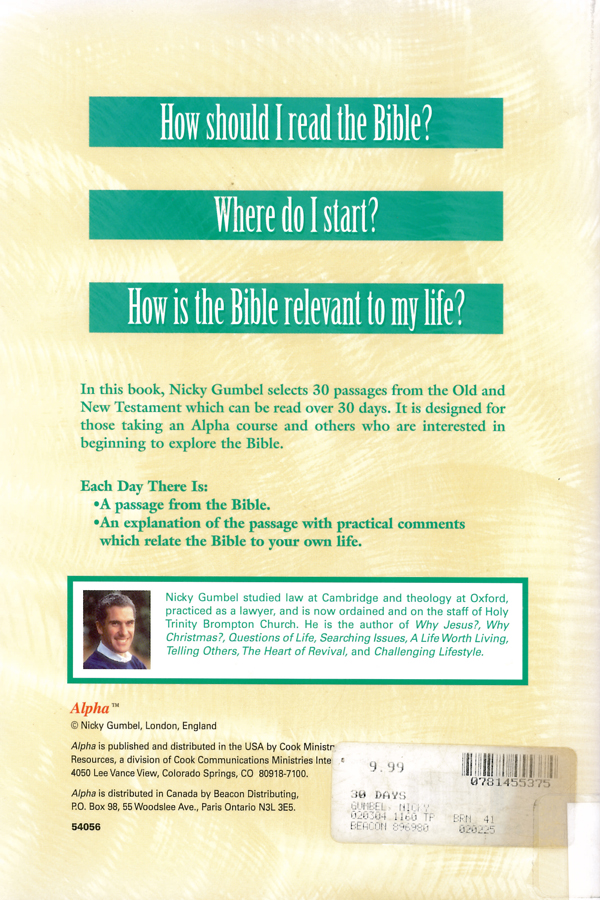 Picture of the back cover of the book entitled 30 Days A Practical Introduction to Reading the Bible.