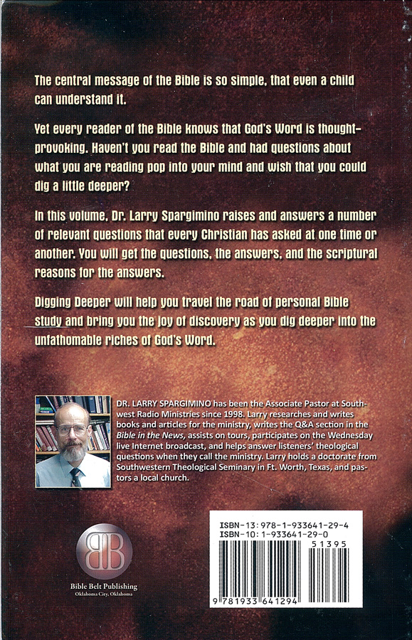 Picture of the back cover of the book entitled Digging Deeper.