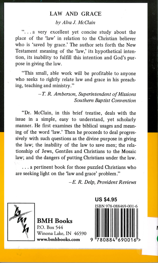 Picture of the back cover of the book entitled Law and Grace.