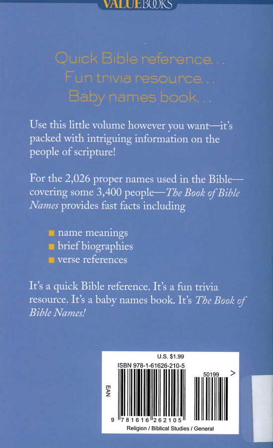 Picture of the back cover of the book entitled The Book of Bible Names.