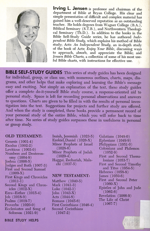Picture of the back cover of the book entitled Revelation: A Self-Study Guide.