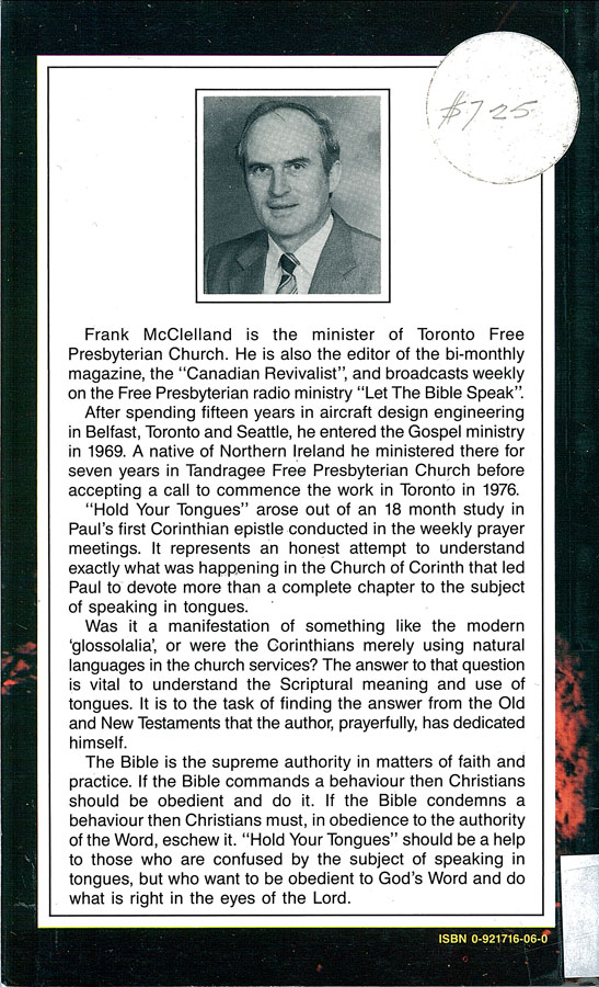 Picture of the back cover of the book entitled Hold Your Tongues.
