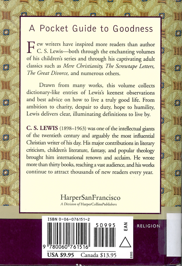 Picture ofr the back cover of the book entitled Virtue and Vice: A Dictionary of the Good Life.