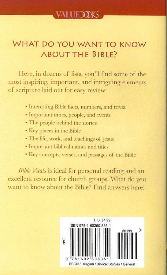 Picture ofr the back cover of the book entitled Bible Vitals.