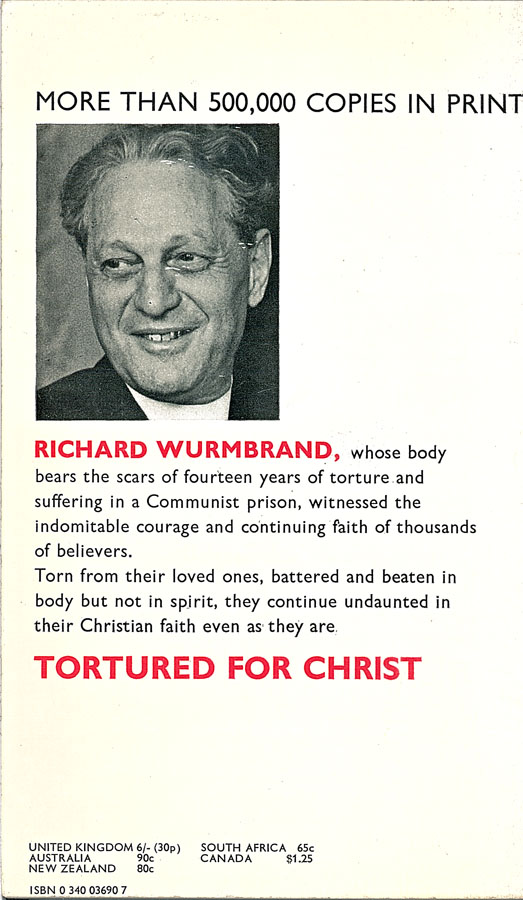 Picture of the back cover of the book entitled Tortured for Christ