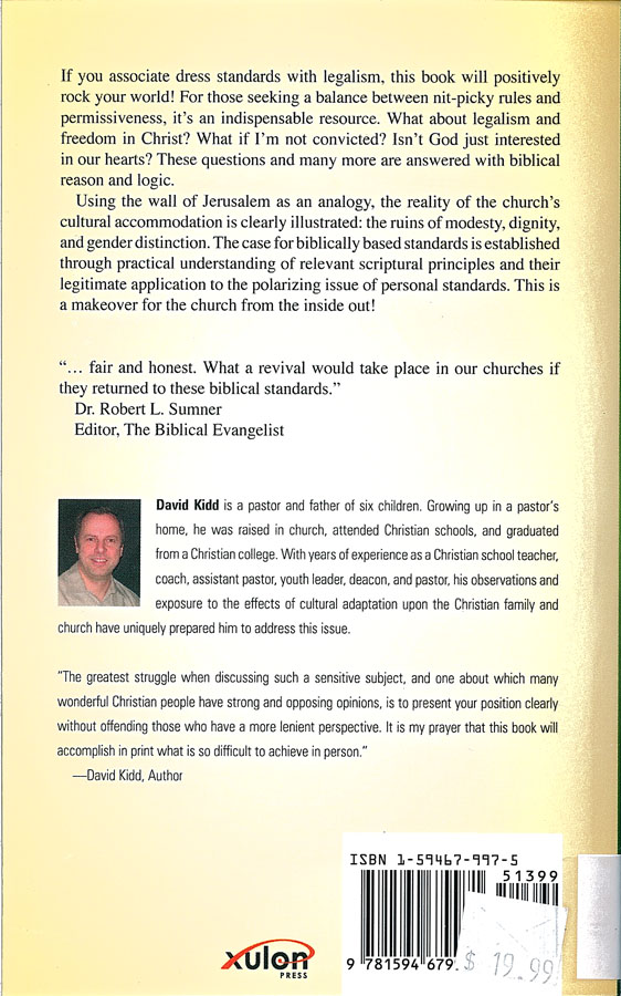 Picture of the back cover of the book entitled The Fall and Rise of Christian Standards.