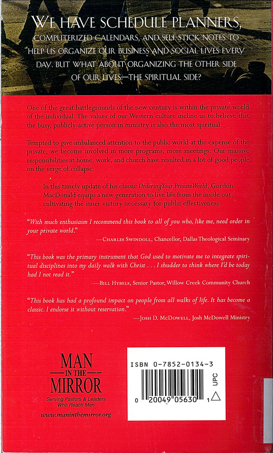 Picture of the back cover of the book entitled Ordering Your Private World.