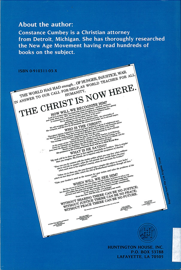 Picture of the back cover of the book entitled The Hidden Dangers of the Rainbow.