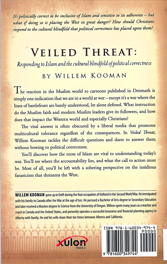 Picture of the back cover of the book entitled Veiled Threat.