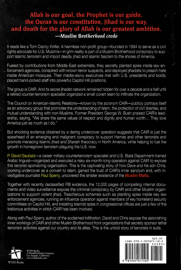 Picture of the back cover of the book entitled Muslim Mafia.