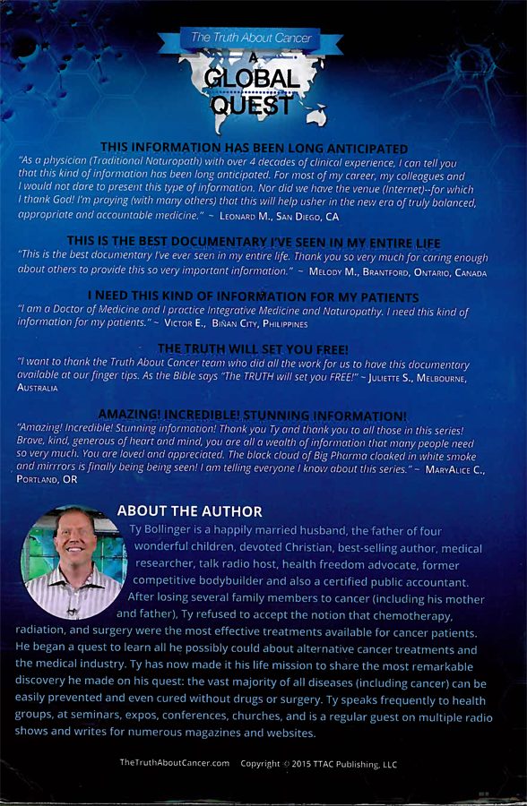 Picture of Back Cover of the book entitled A Truth About Cancer: A Global Quest.