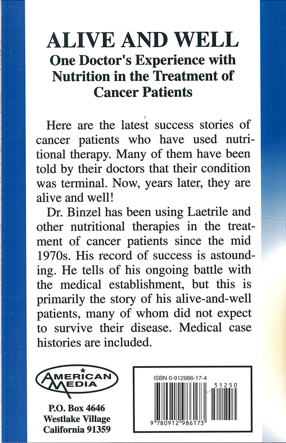 Picture of the back cover of the book entitled Alive and Well.