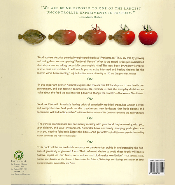 Picture of the back cover of the book entitled Your Right to Know: Genetic Engineering and the Secret Changes to Your Food.