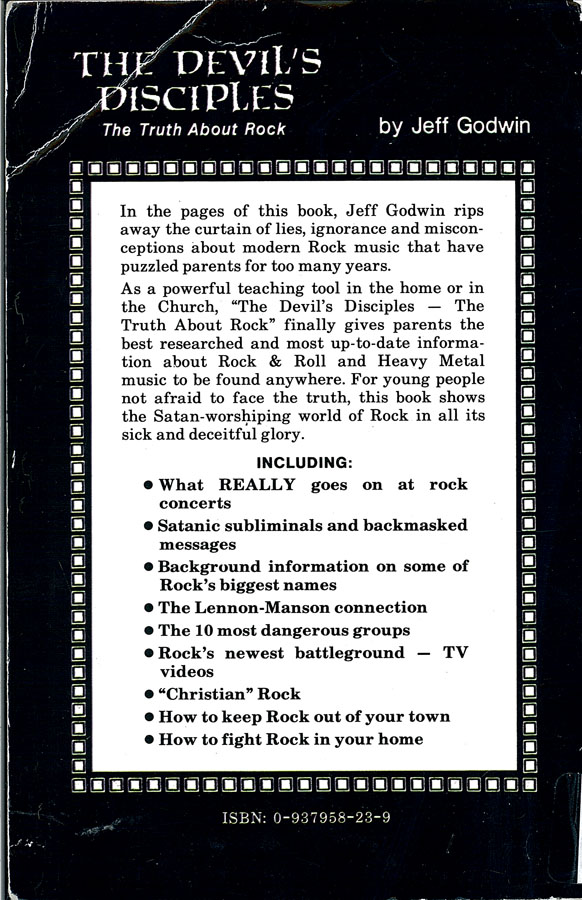 Picture of the back cover of the book entitled The Devil's Disciples: The Truth About Rock.