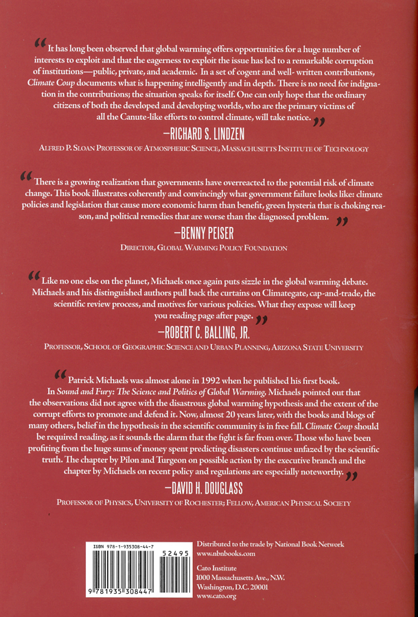 Picture of the back cover of the book entitled Climate Coup