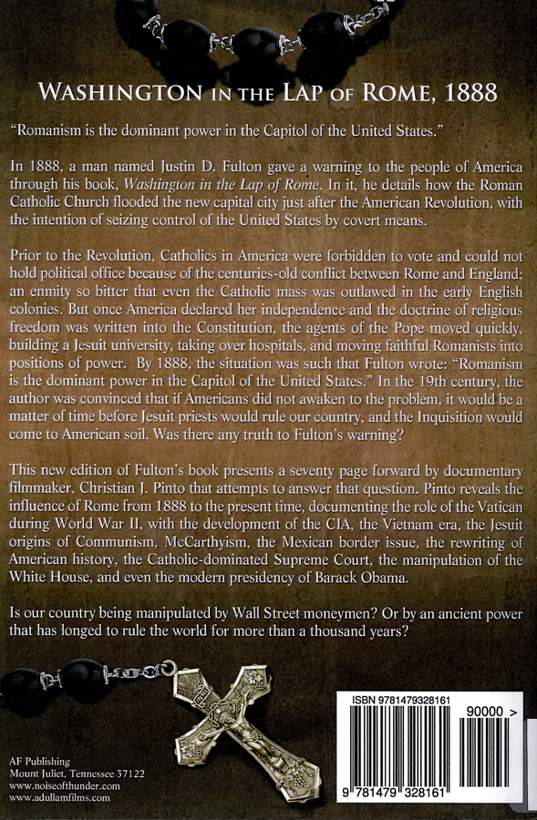 Picture of the back cover of the book entitled Washington in the Lap of Rome, 1888.