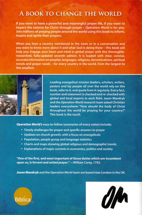 Picture of the back cover of the book entitled Operation World.