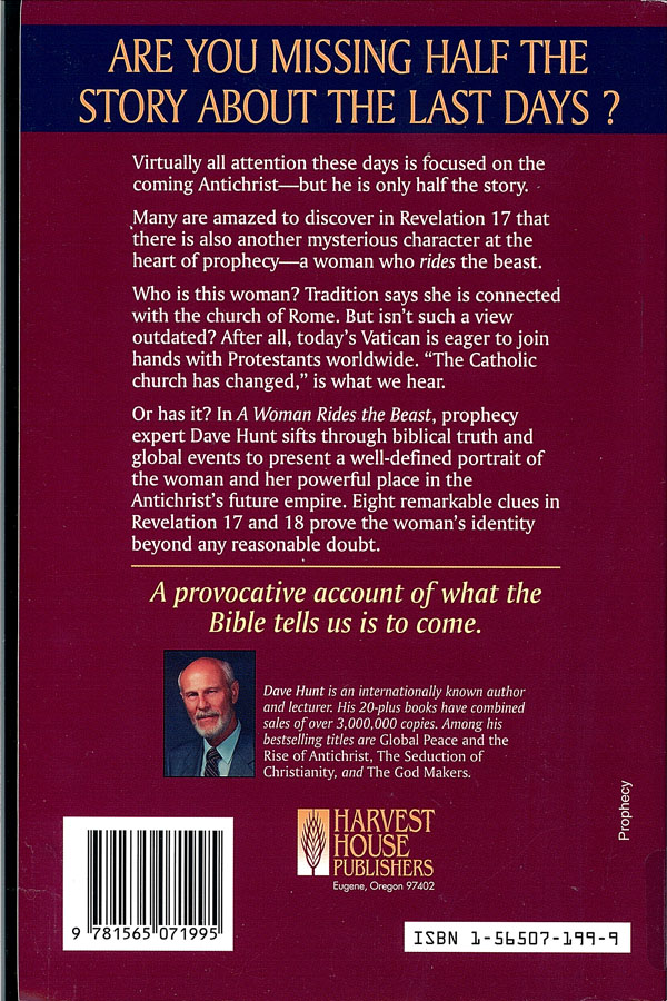 Picture of the back cover of the book entitled A Woman Rides the Beast.