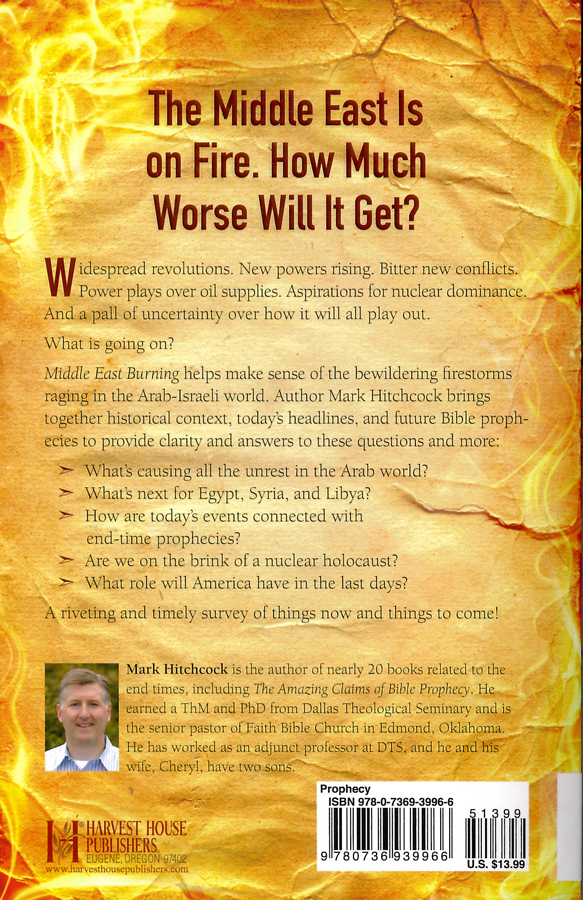 Picture of the back cover of the book entitled Middle East Burning.
