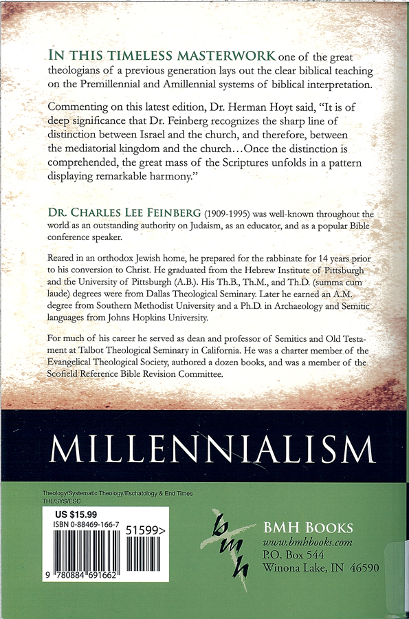 Picture of the back cover of the book entitled Millennialism.