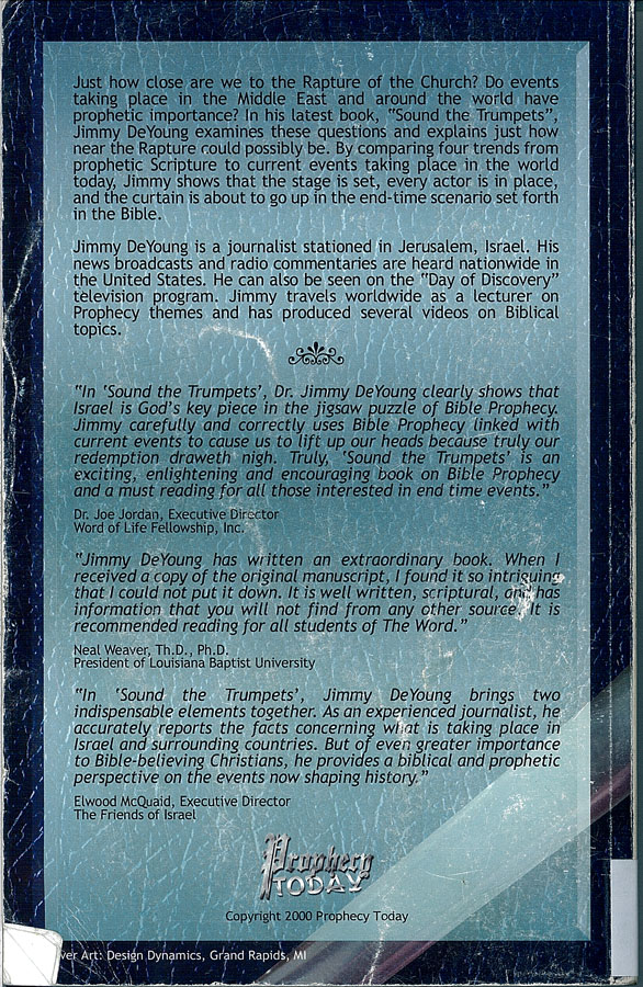 Picture of the back cover of the book entitled Sound the Trumpets.