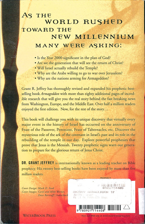 Picture of the back cover of the book entitled Armageddon.