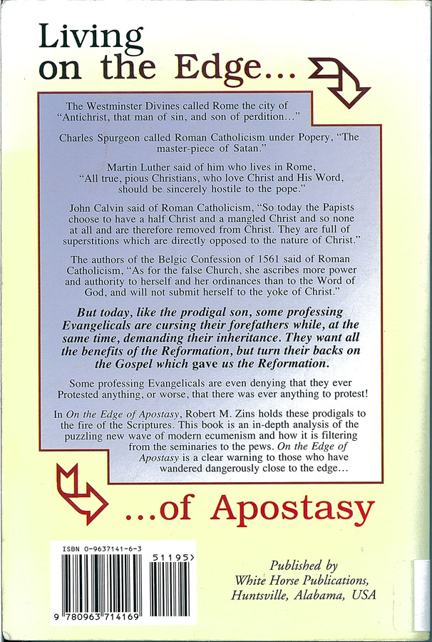 Picture of the back cover of the book entitled On the Edge of Apostacy.