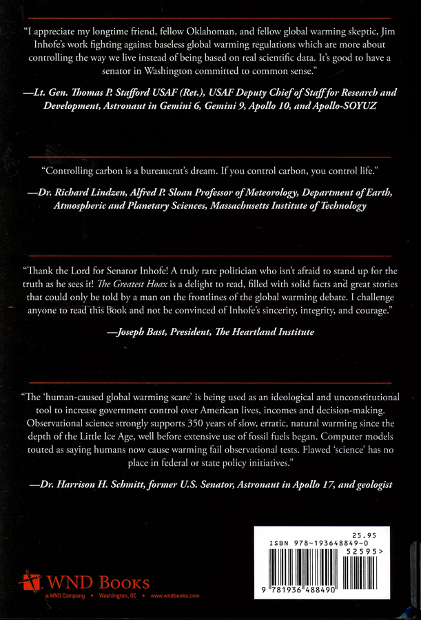 Picture of the back cover of the book entitled The Greatest Hoax.
