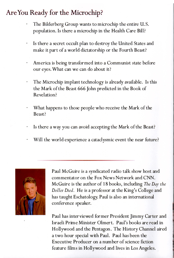 Picture of the back cover of the book entitled Are You Ready for the Microchip?.