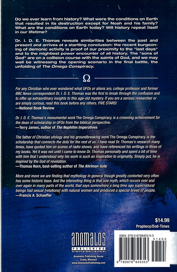Picture of the back cover of the book entitled The Omega Conspiracy.