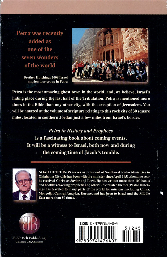 Picture of the back cover of the book entitled Petra In History And Prophecy.