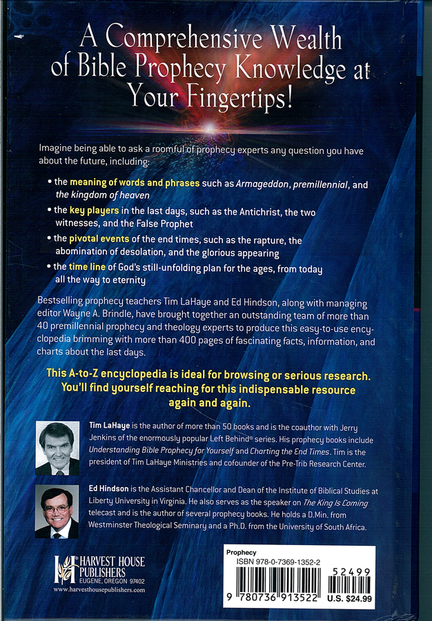 Picture of the back cover of the book entitled The Popular Encyclopedia of Bible Prophecy.