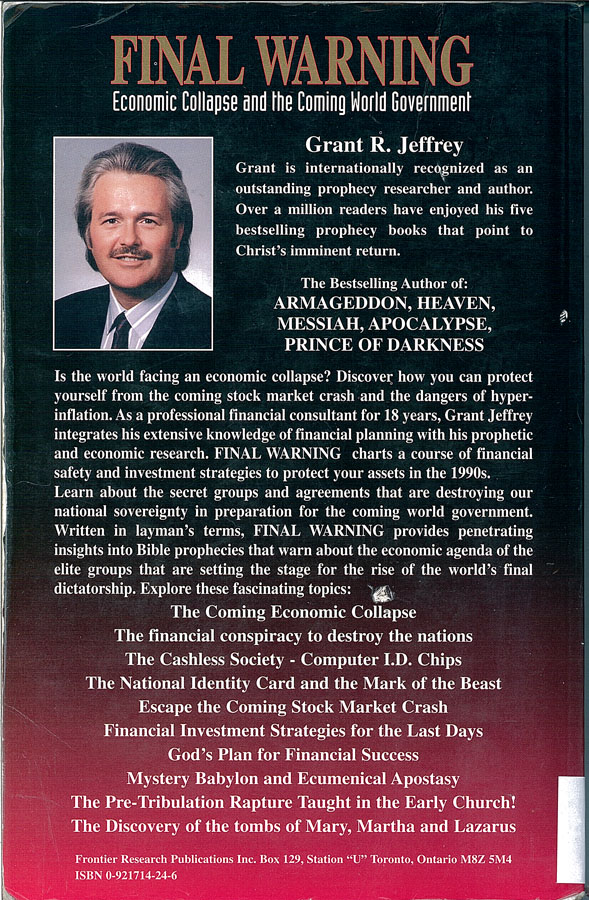 Picture of the back cover of the book entitled Final Warning.