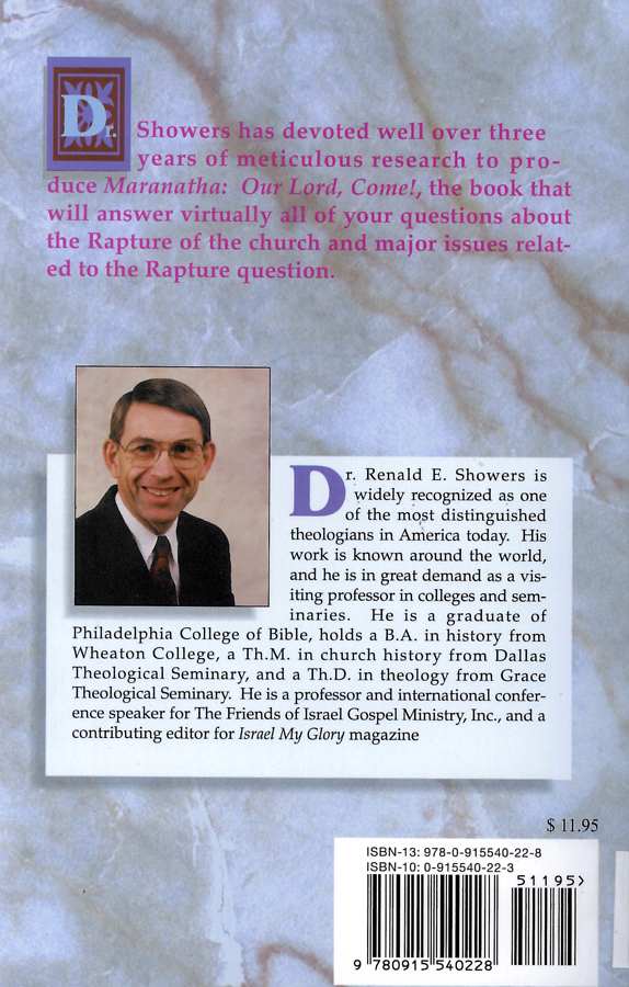 Picture of the back cover of the book entitled Maranatha Our Lord Come!.
