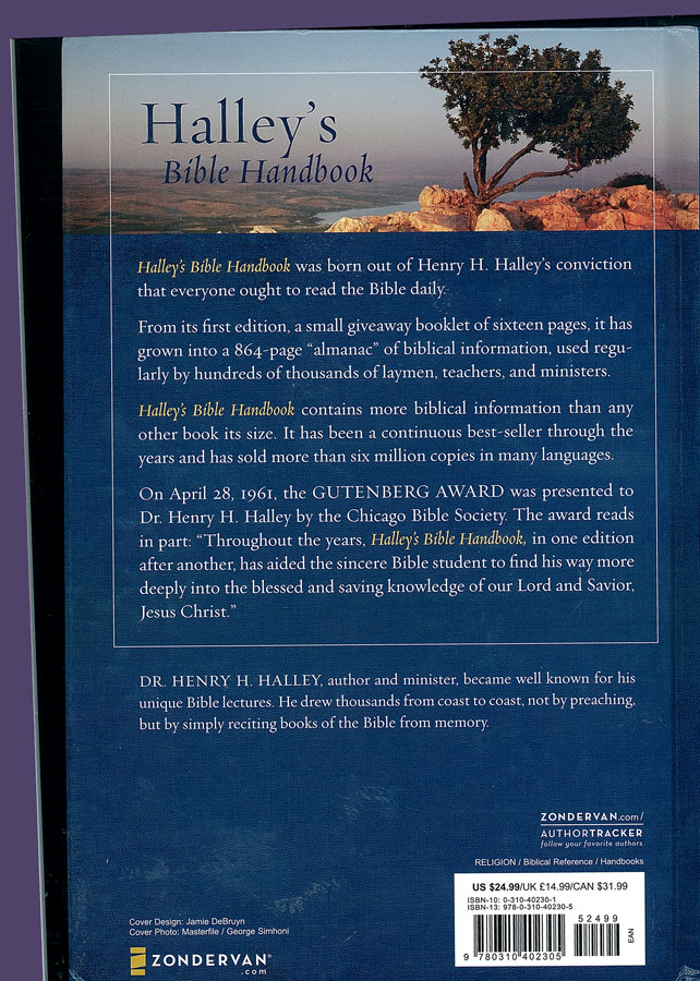 Picture of the back cover of the book entitled Halley's Bible Handbook.