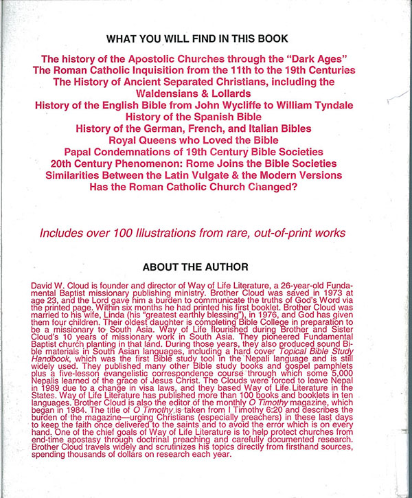 Picture of the back cover of the book entitled Rome and the Bible.