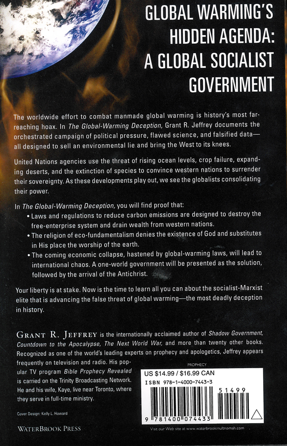 Picture of the back cover of the book entitled The Global-Warming Deception.