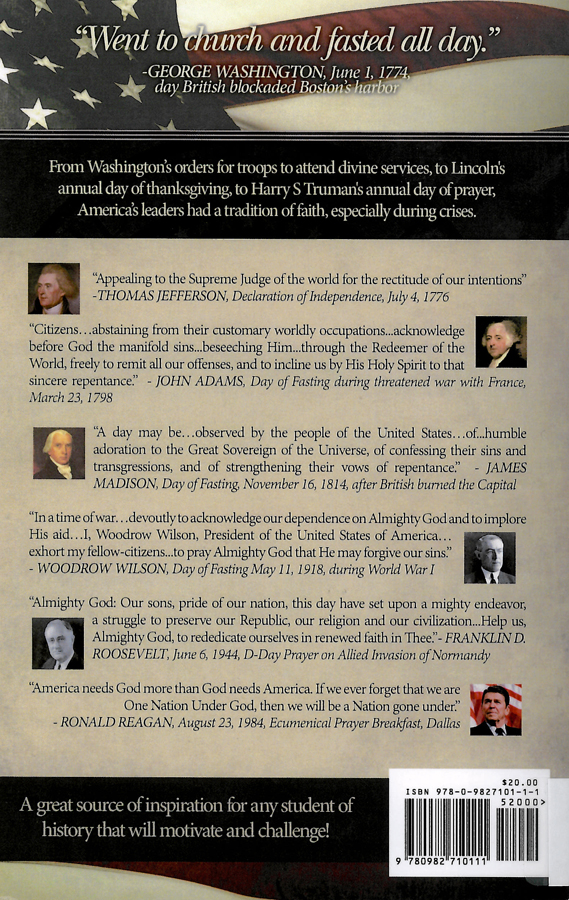 Picture of the back cover of the book entitled Prayers and Presidents.