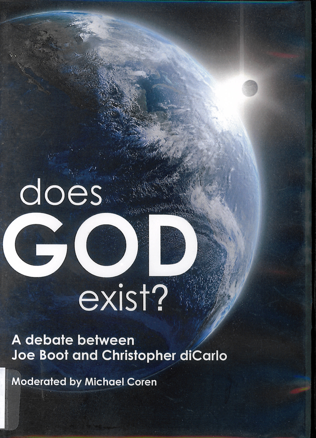 Picture of the front cover of the DVD entitled Does God Exist: A Debate Between Joe Boot and Christopher diCarlo.