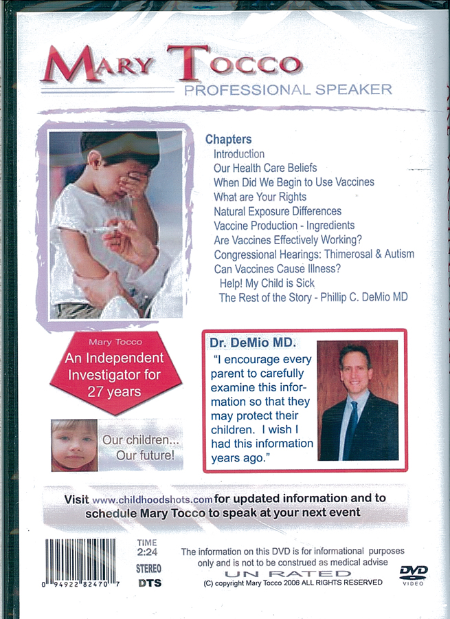 Picture of the back cover of the DVD entitled Are Vaccines Safe?.