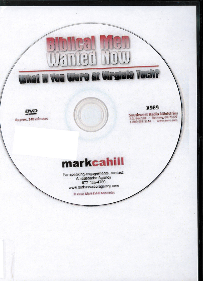 Picture of the front cover of the DVD entitled Biblical Men Wanted Now.